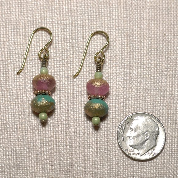 Hand Crafted Handmade Earrings Pastel Multicolor Czech Glass Beaded Earr… - Picture 3 of 5